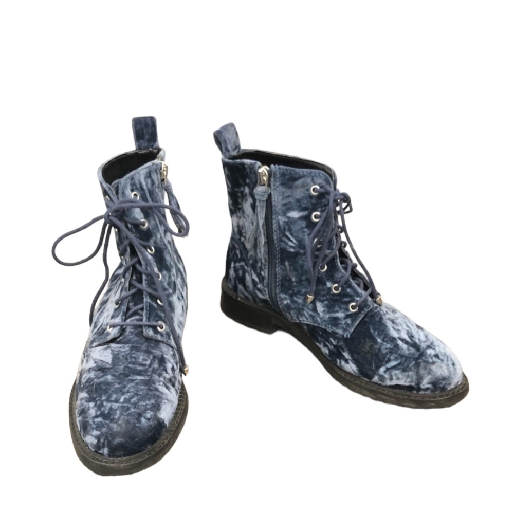 SOLD Rebecca Minkoff Blue Velvet Combat Boots - Picture 10 of 12